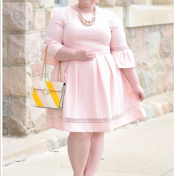 Eliza J 3/4 Bell Sleeve Lace Accent Pastel Pink Peach Dress 16 - Picture 14 of 15